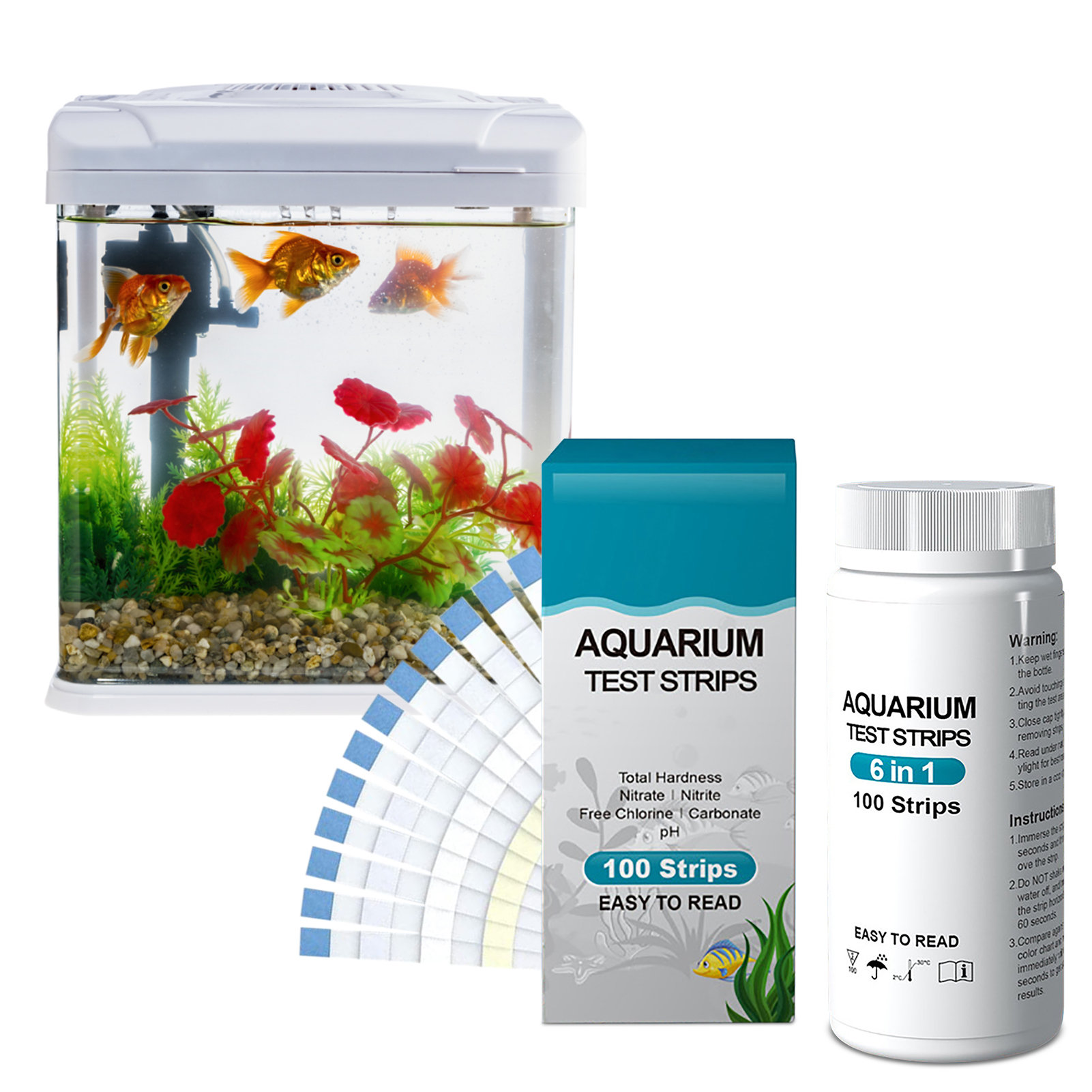 Aquarium Test Kit - テストライトストリップ,100ユニット,6 in 1,水槽,水族館用の一般的な硬度