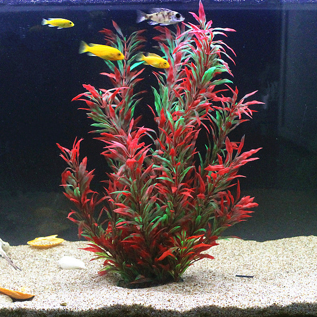 Aquarium Fish Gallery - 人工水槽50cm,珍しい植物,水族館,偽の竹の葉,水草,プラスチック製の紫色の緑の水草,造園の装飾