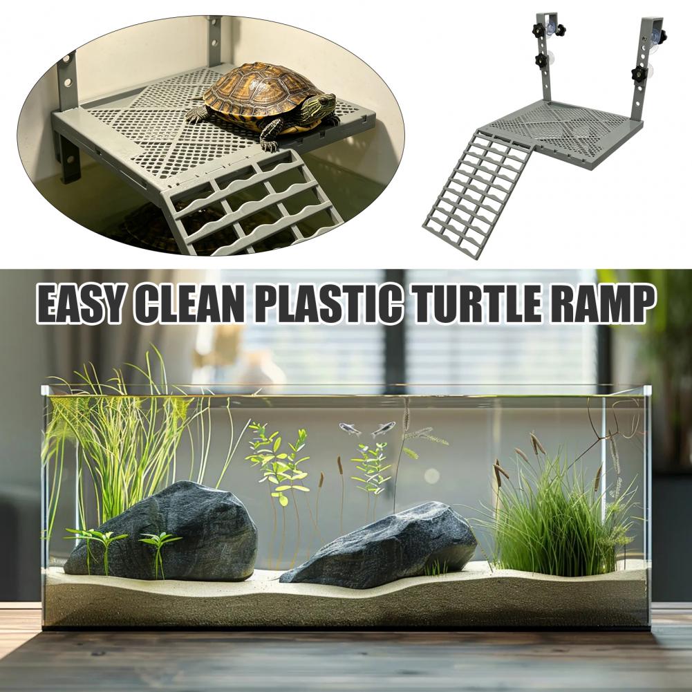Aquarium Fish Gallery - 水槽用装飾品 固形吊り下げ式カメ用日光浴台 吸盤付き 滑り止めスロープテラス内蔵